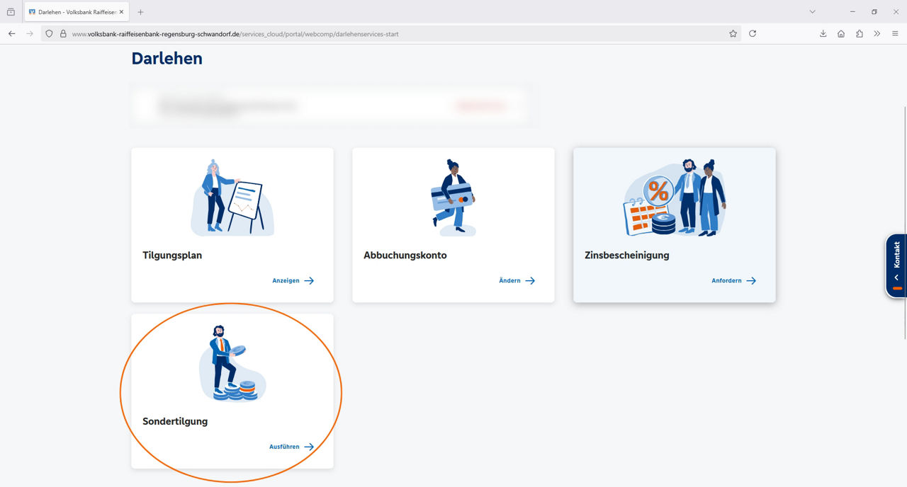 Screenshot der Darlehensübersicht im OnlineBanking