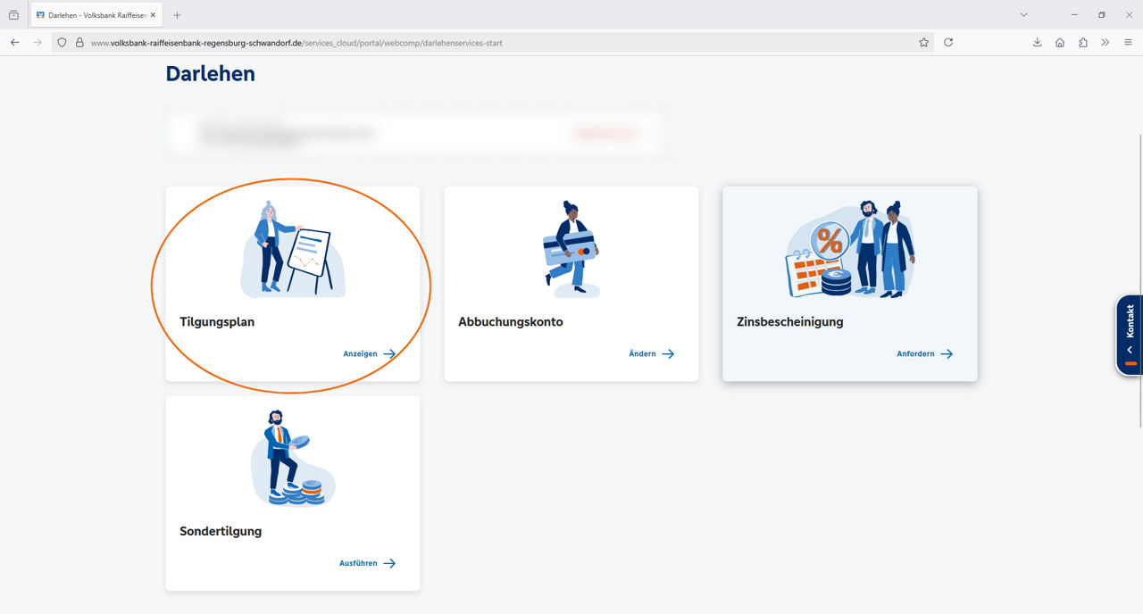 Screenshot aus der Darlehensübersicht im OnlineBanking