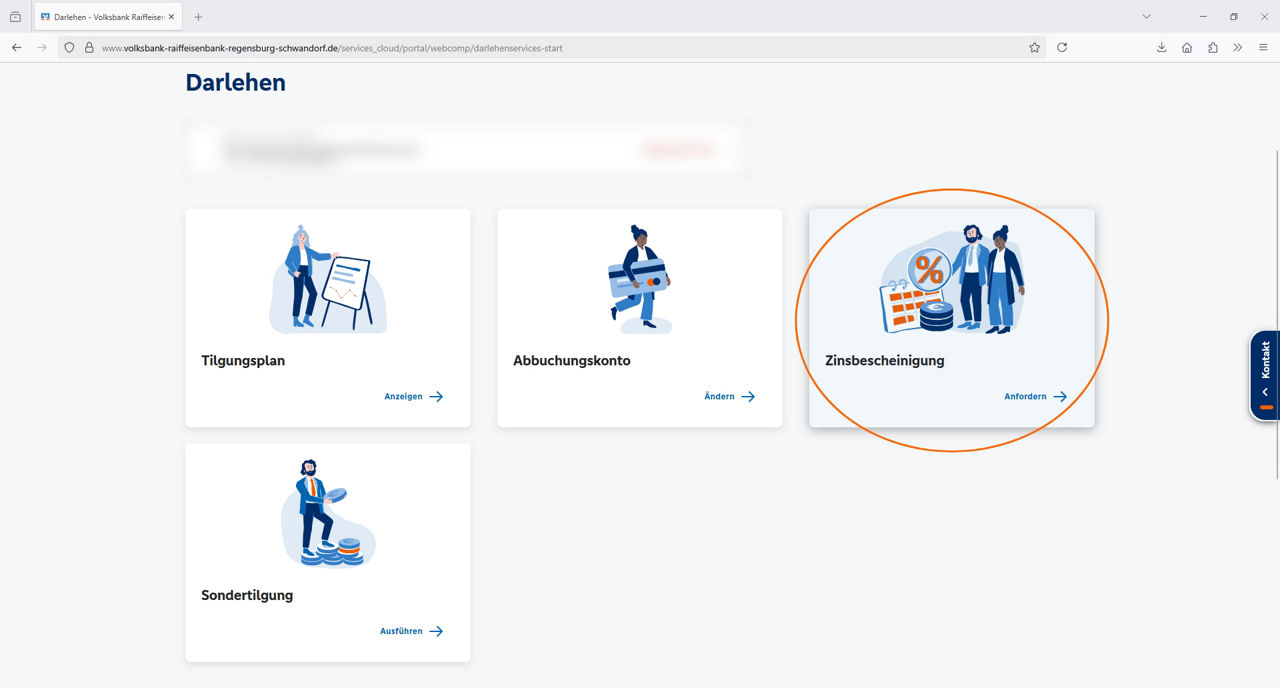 Screenshot aus dem Bereich Darlehen im OnlineBanking