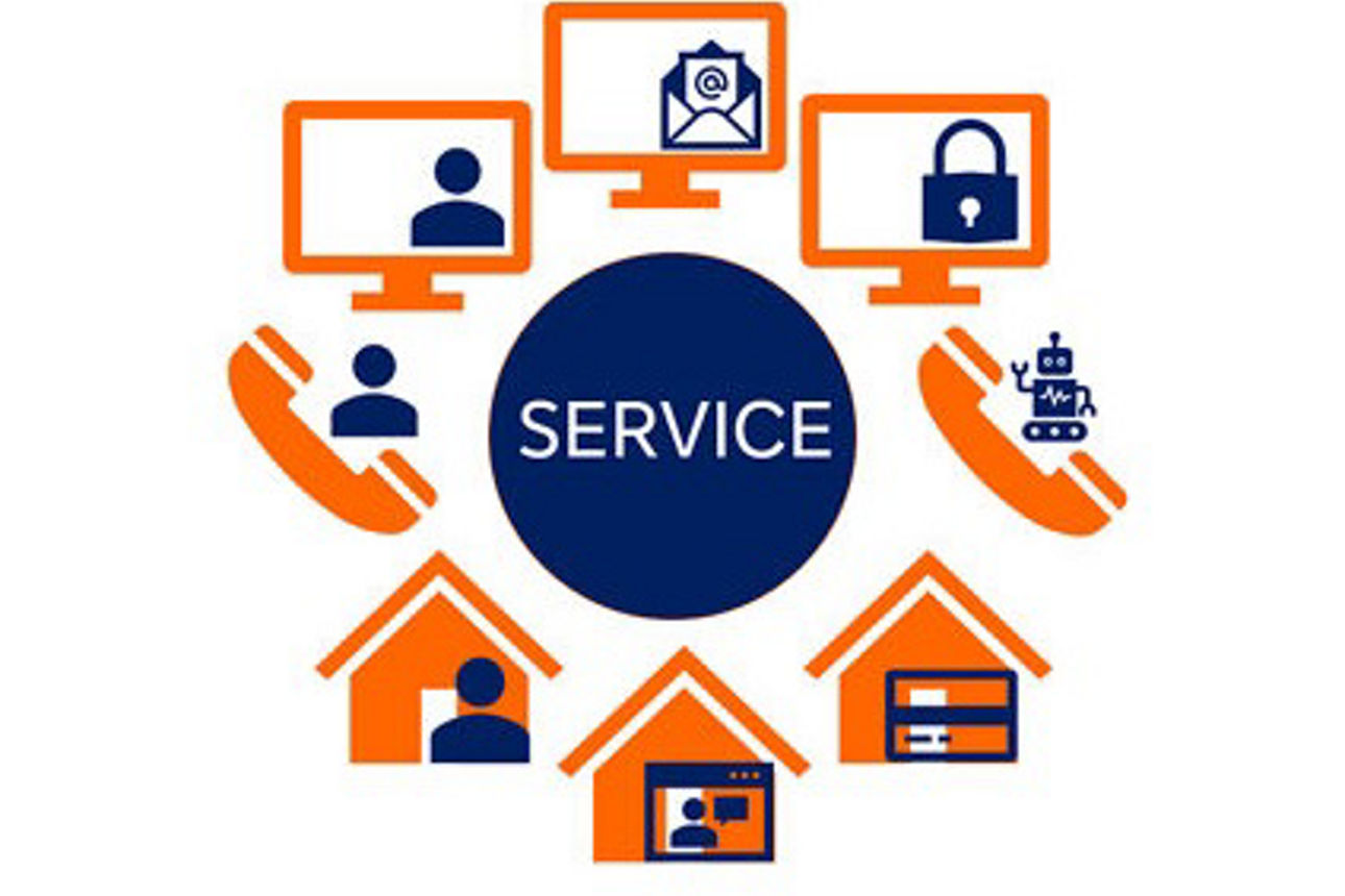 Symbole für unsere Services im Kreis um das Wort SERVICE