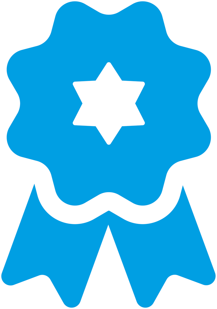 Das Bild zeigt ein stilisiertes, weißes Auszeichnungsband mit blauem Umriss.