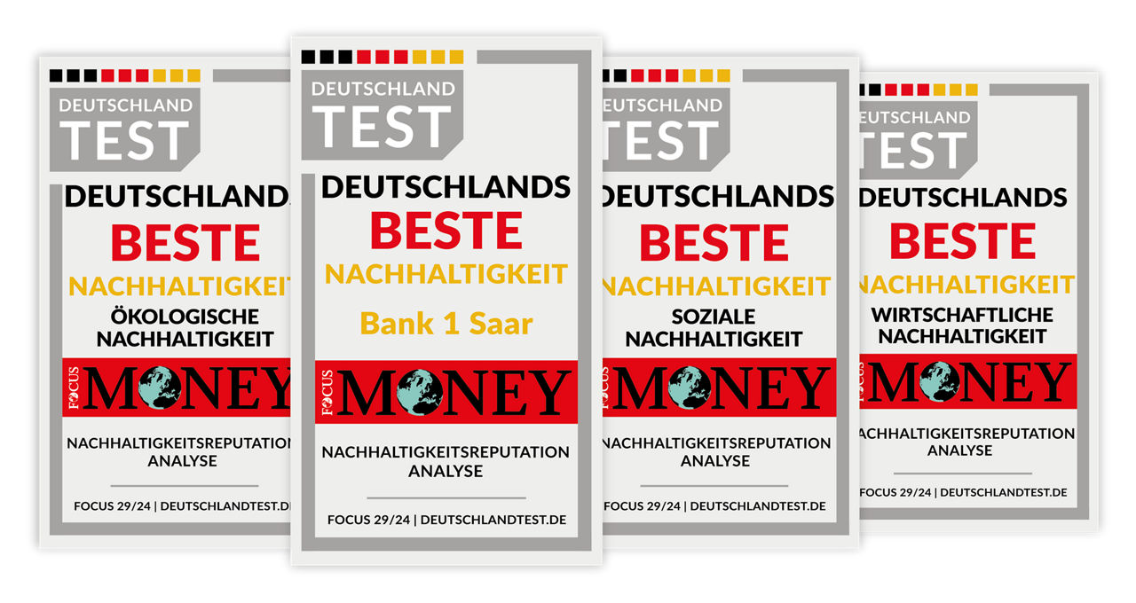 Bank 1 Saar mit Siegel "Deutschlands Beste – Nachhaltigkeit" ausgezeichnet
