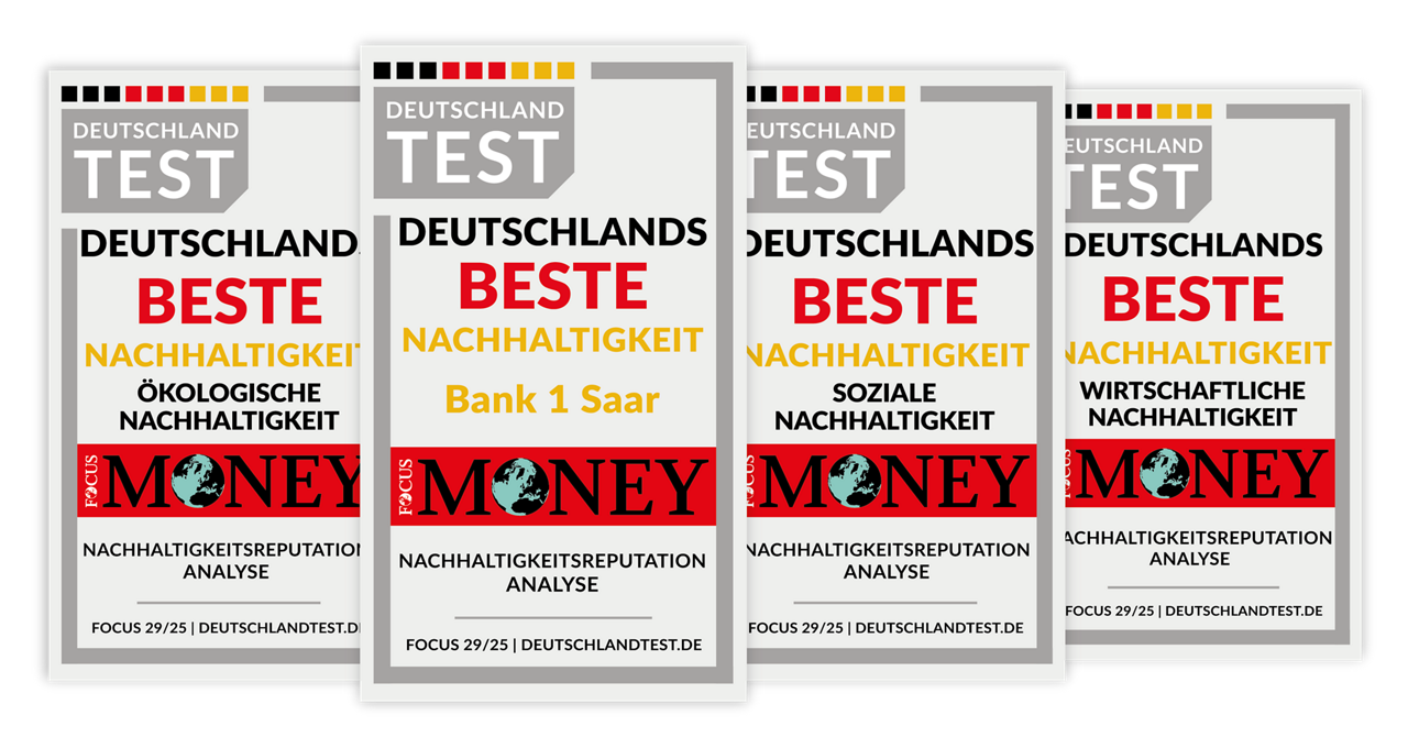 Bank 1 Saar mit Siegel "Deutschlands Beste – Nachhaltigkeit" ausgezeichnet