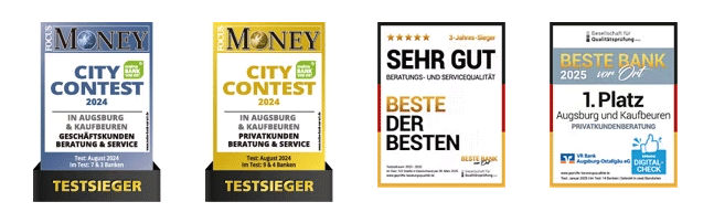 Darstellung Siegelgrafiken von Focus Money City Contest und Gesellschaft für Qualtitätsprüfung