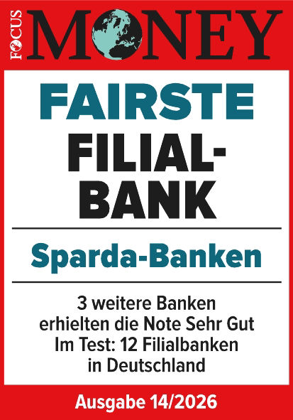 Ein Siegel von Focus Money mit dem Text "Fairste Filialbank"