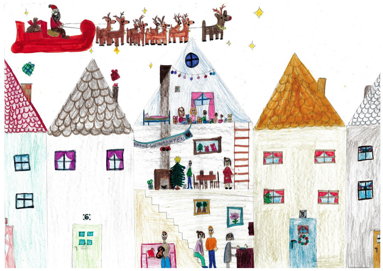 Siegerbild Weihnachtsmalwettbewerb 2025 zum Thema "Weihnachten mit der Familie"
