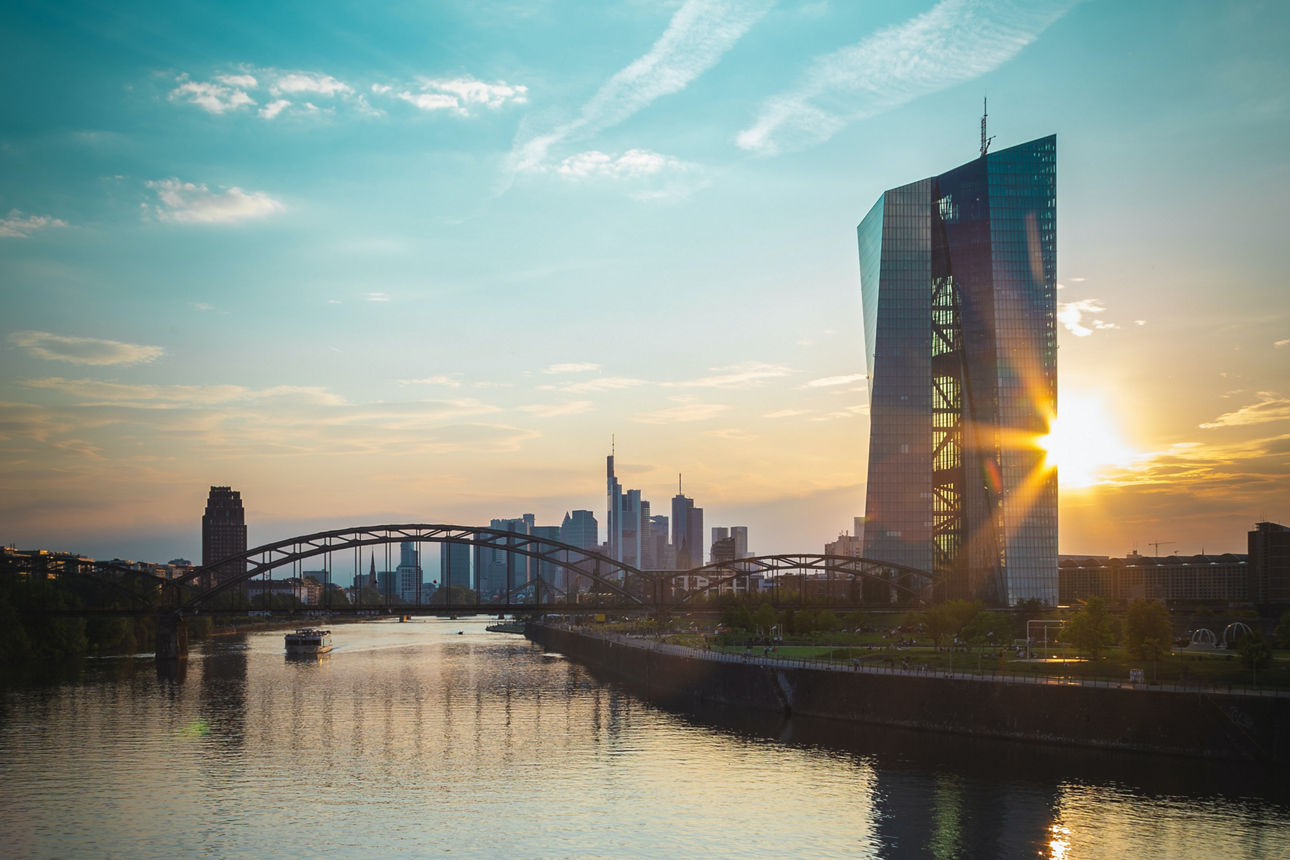 Blick auf Main mit EZB in Frankfurt