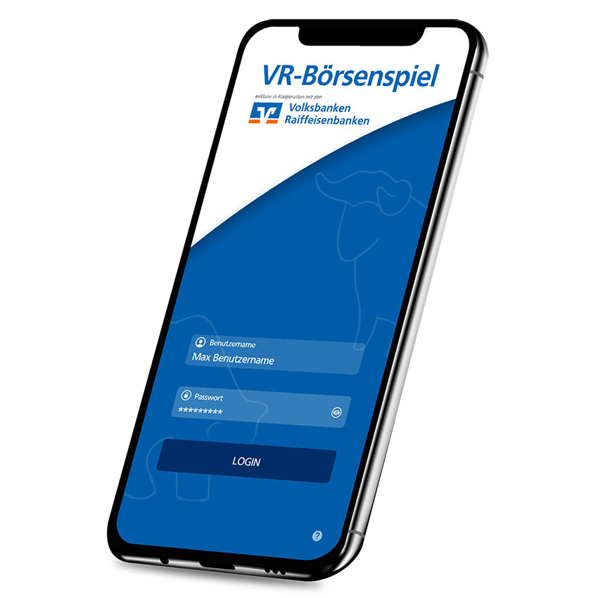 Ein Smartphone, dass die App für den VR-Trading Cup zeigt