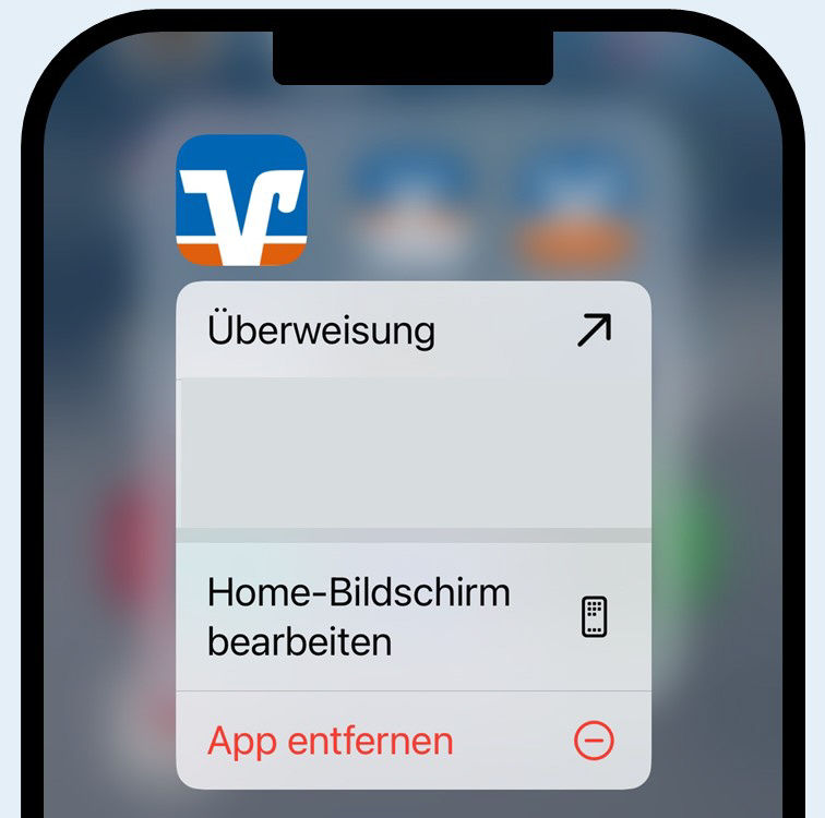 Grafik zeigt Dialogfunktionen über das App-Icon der VR Banking App