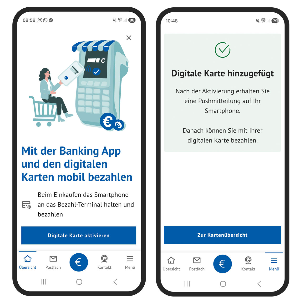 Screenshot aus der BBBank-BankingApp: Digitale Karte hinzugefügt und aktivieren