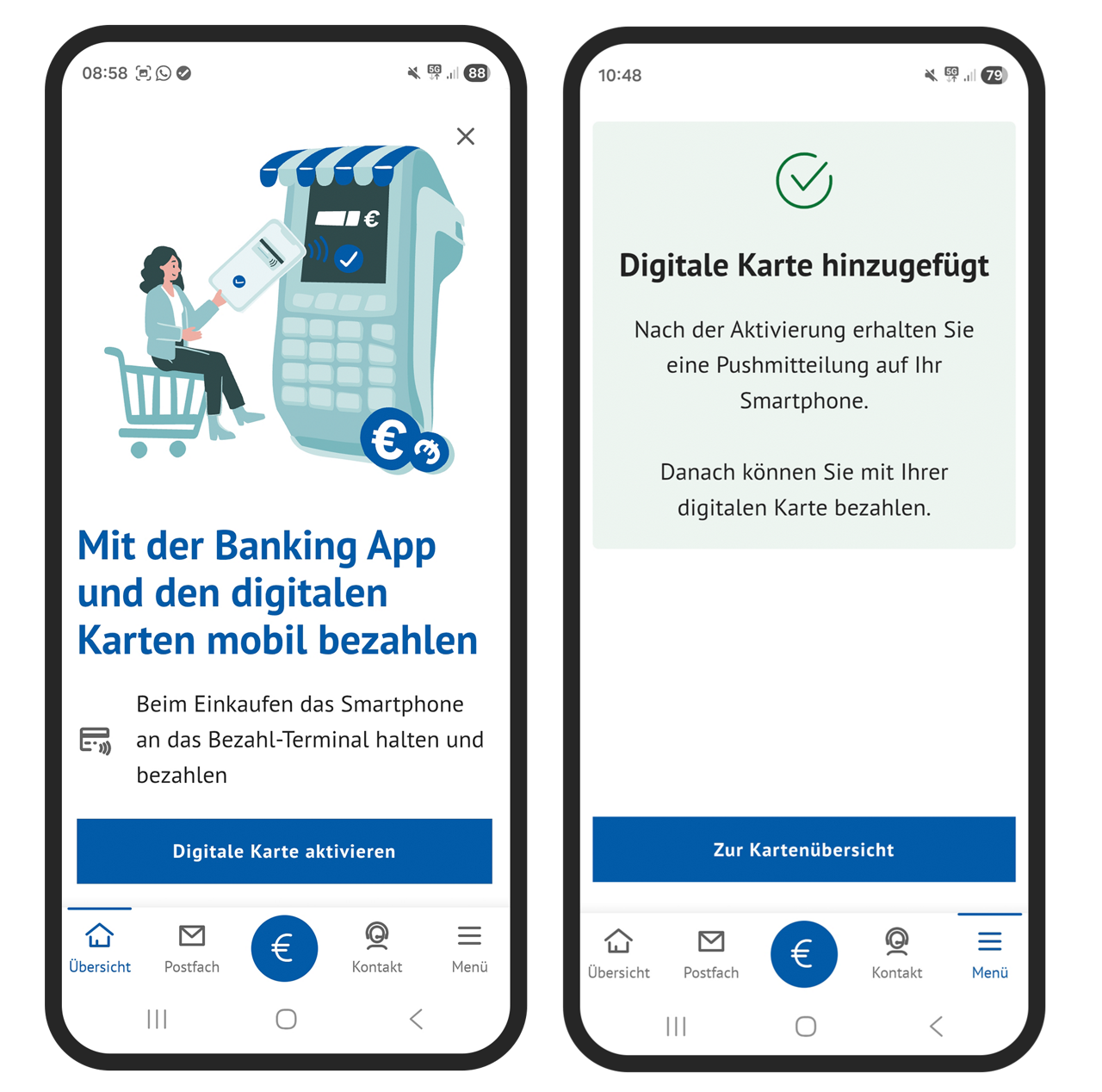 Screenshot aus der BBBank-BankingApp: Digitale Karte hinzugefügt und aktivieren