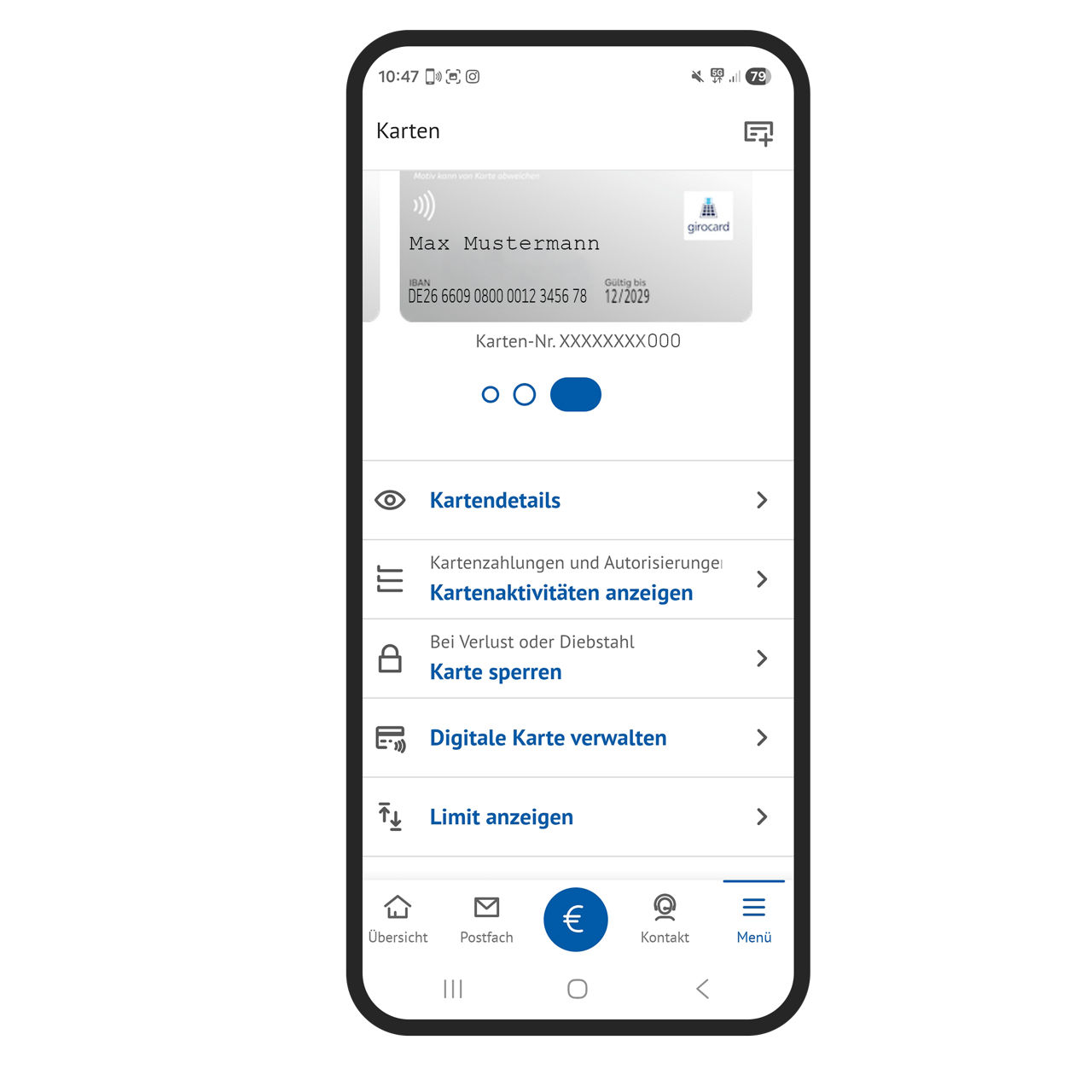 Screenshot aus der BBBank-BankingApp von Digitale Karten verwalten