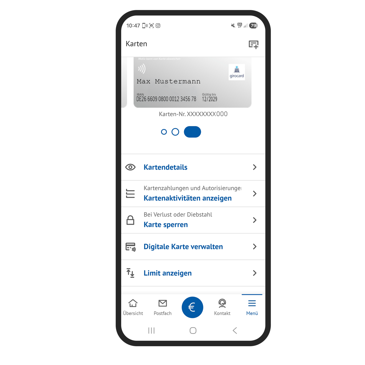 Screenshot aus der BBBank-BankingApp von Digitale Karten verwalten