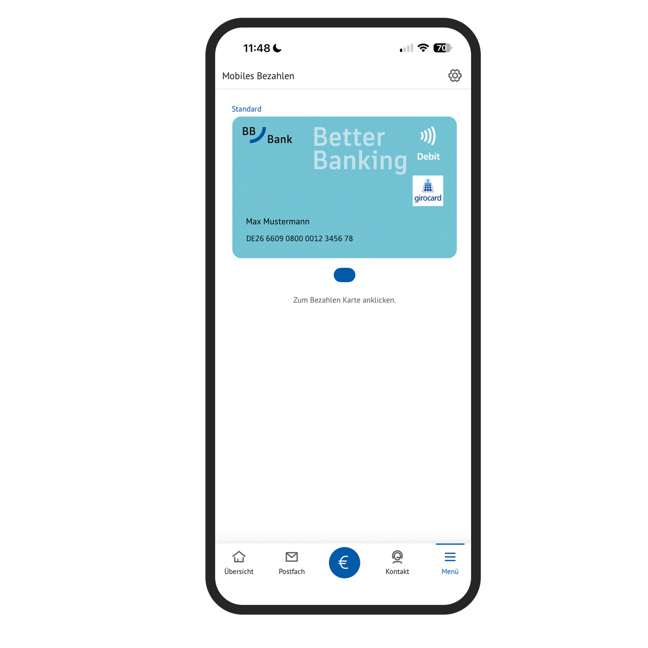 Screenshot aus der BBBank-BankingApp von der Bezahlfunktion der digitalen Karte