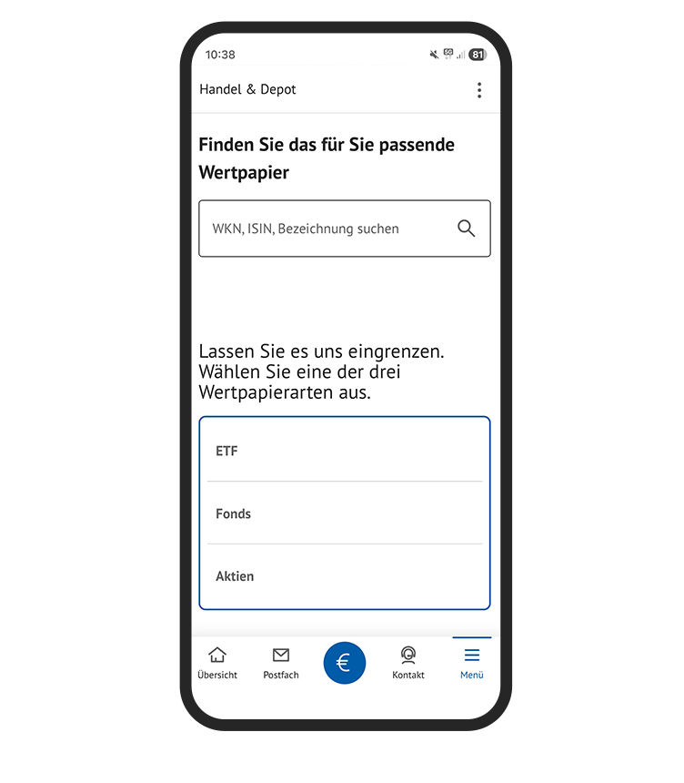 Smartphone mit einem Screen aus dem Depot in der Banking App