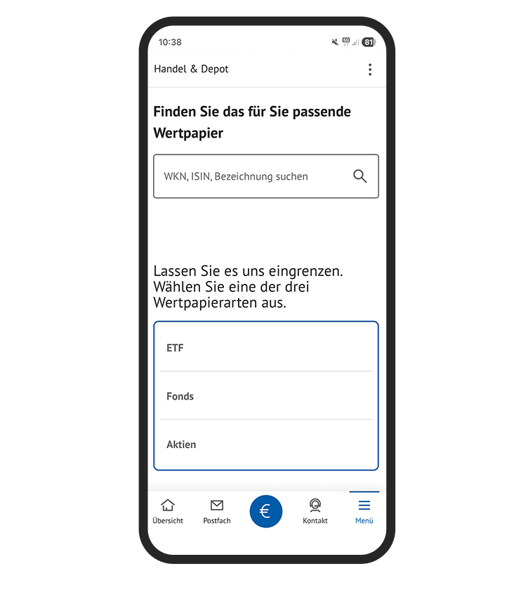 Smartphone mit einem Screen aus dem Depot in der Banking App
