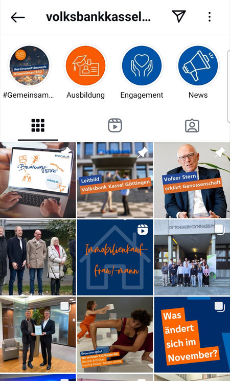 Vorschau Instagram Social Media Volksbank Kassel-Göttingen eG