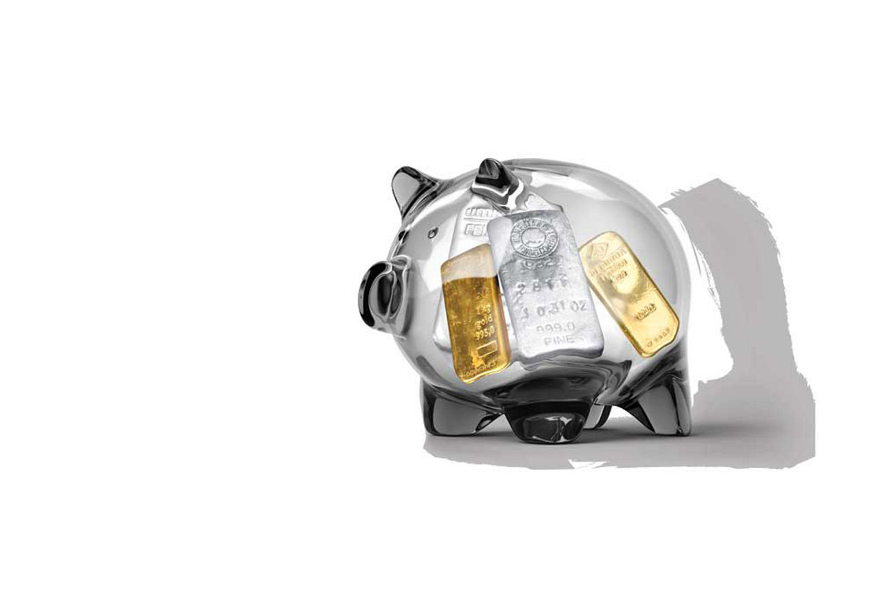 Edelmetalldepot - Sparschwein mit Gold- und Silberbarren