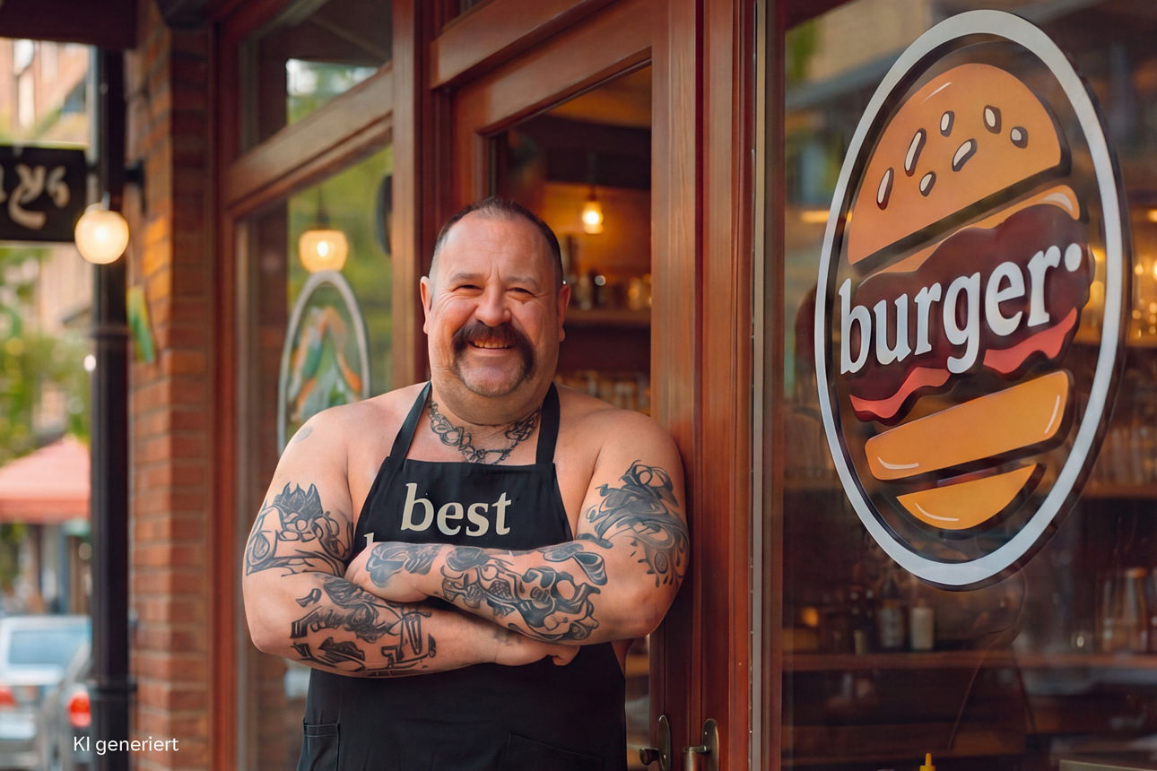 Mann steht vor Burgerladen