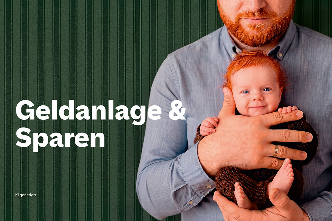 Mann hält Baby mit roten Haaren in der Hand
