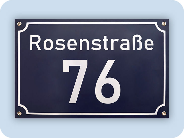 Schild mit der Aufschrift "Rosenstraße 76"
