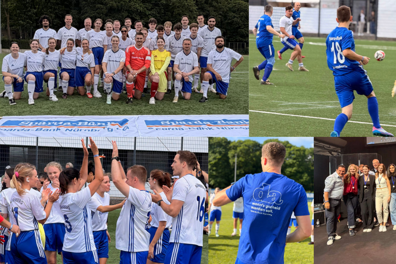 Bildcollage von Szene von einem Fußballturnier und der anschließenden Siegerehrung