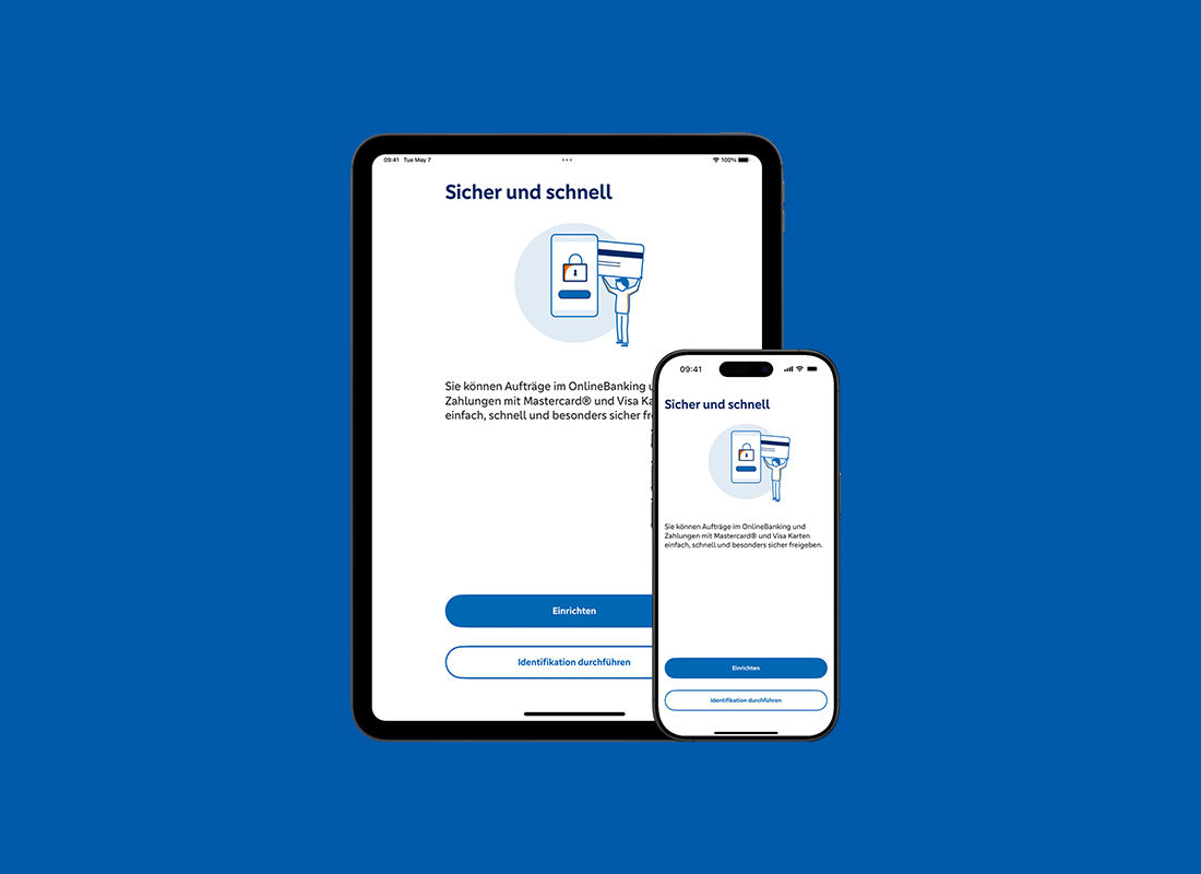 SpardaSecureGo+ App Einrichtungsseite an einem Tablet und einem Smartphone