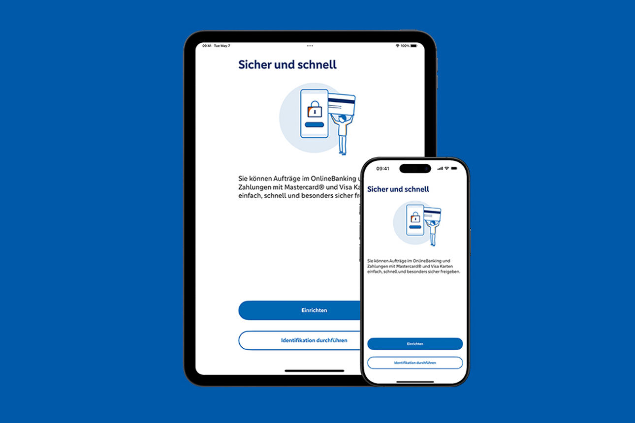 SpardaSecureGo+ App Einrichtungsseite an einem Tablet und einem Smartphone