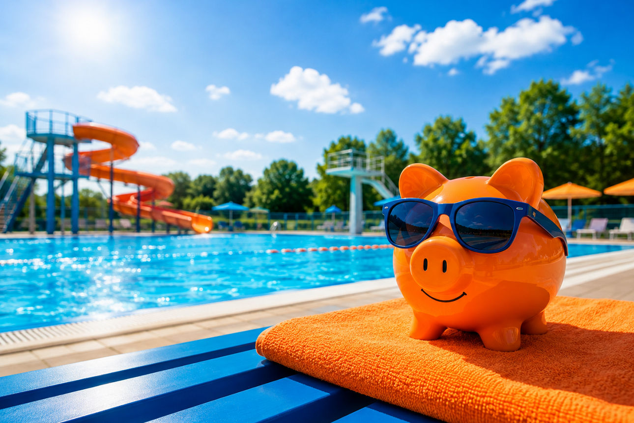 Sparschwein in Freibad KI generiert