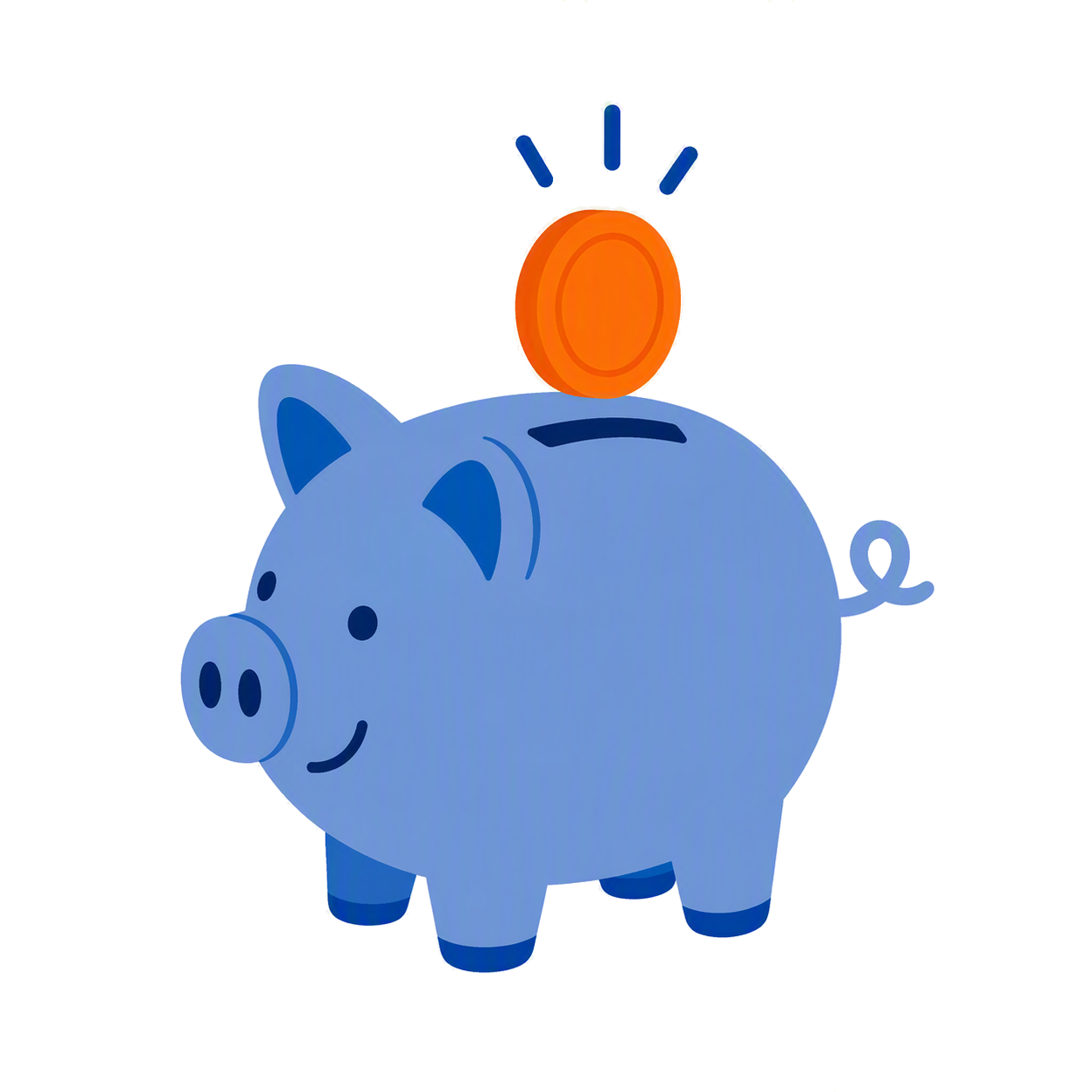 Symbolbild eines Sparschweins mit Münze für Sparen, Finanzen oder Vermögensaufbau.