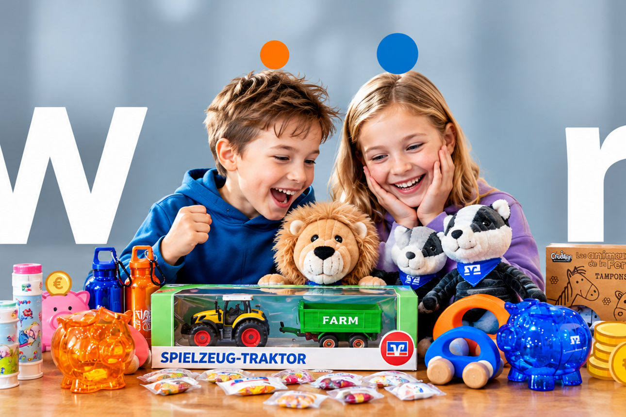 Kinder freuen sich über die Geschenke der Sparwoche