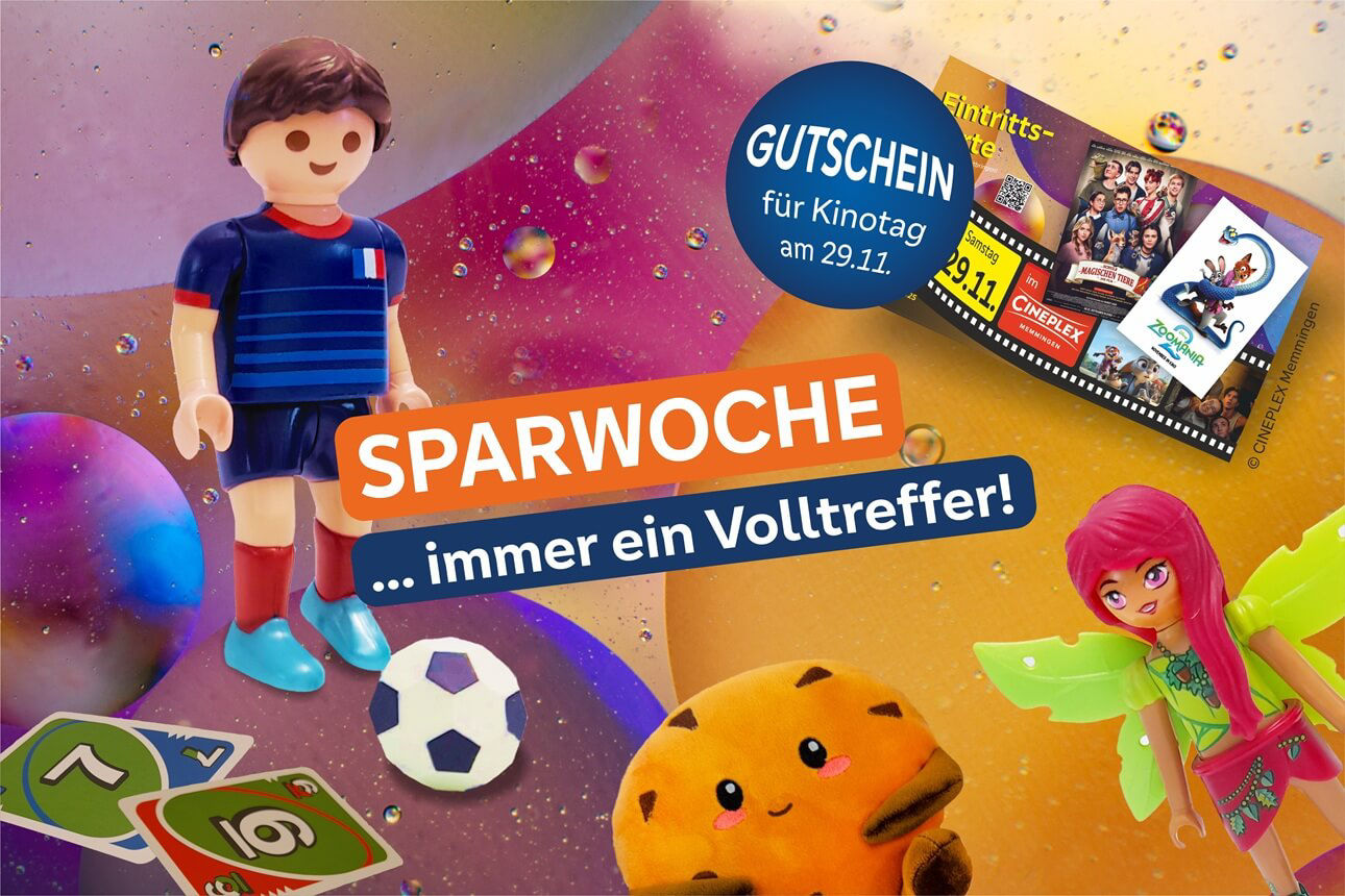 Sparwochengeschenke wirr zusammengestellt mit Button Kinogutschein