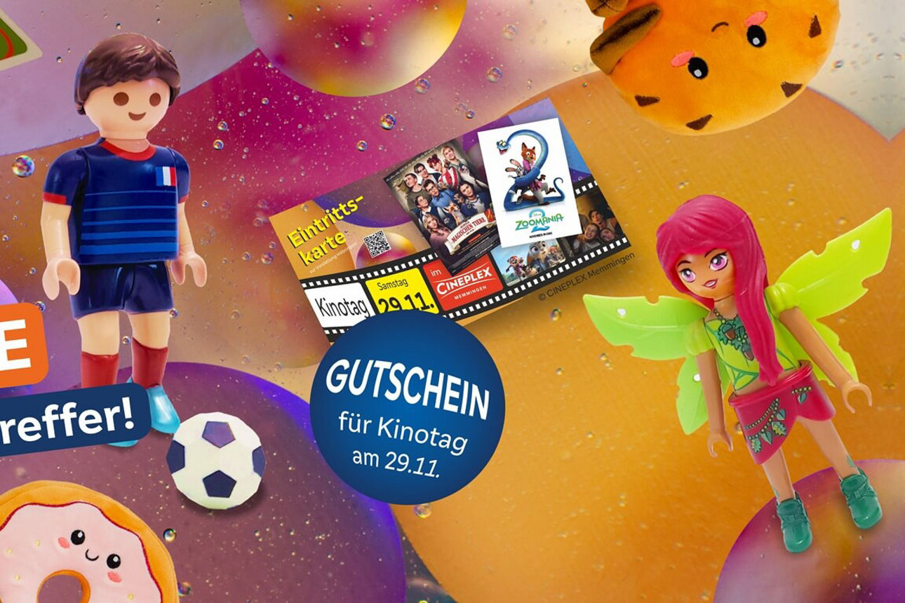 Sparwochengeschenke wirr zusammengestellt mit Button Kinogutschein