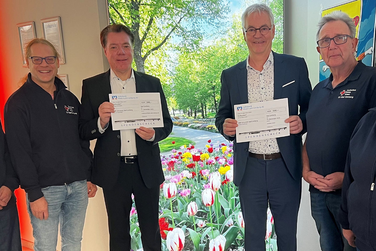 Spendenübergabe an die Vertreter des DRK Ortsvereins Bad Camberg in der Volksbank