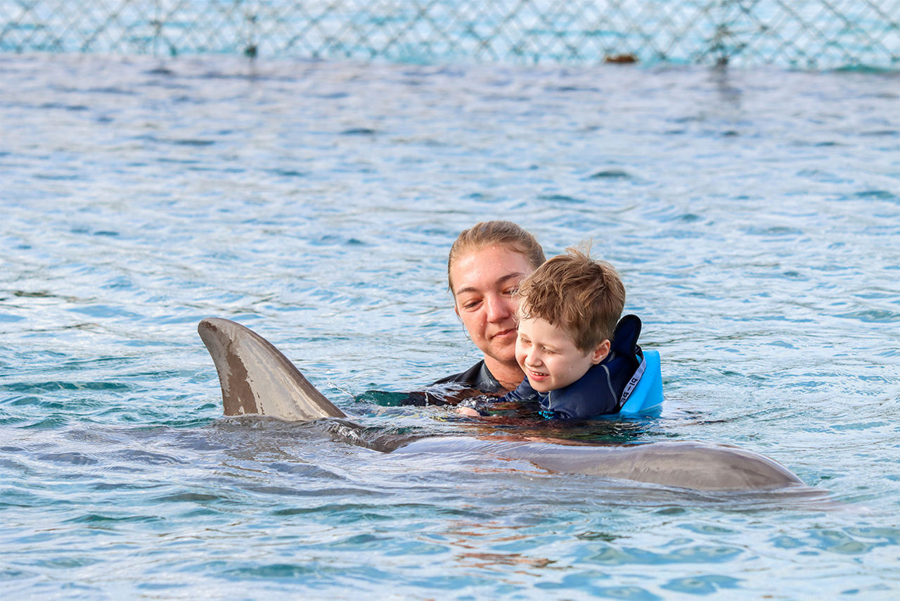 Felix bei der Delfin-Therapie