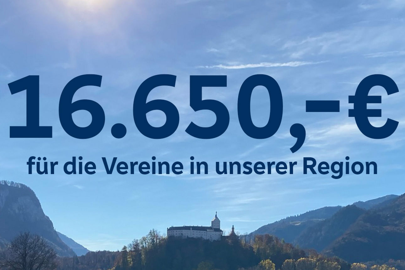 Spendensumme 16.650,-€ an Verein in der Region