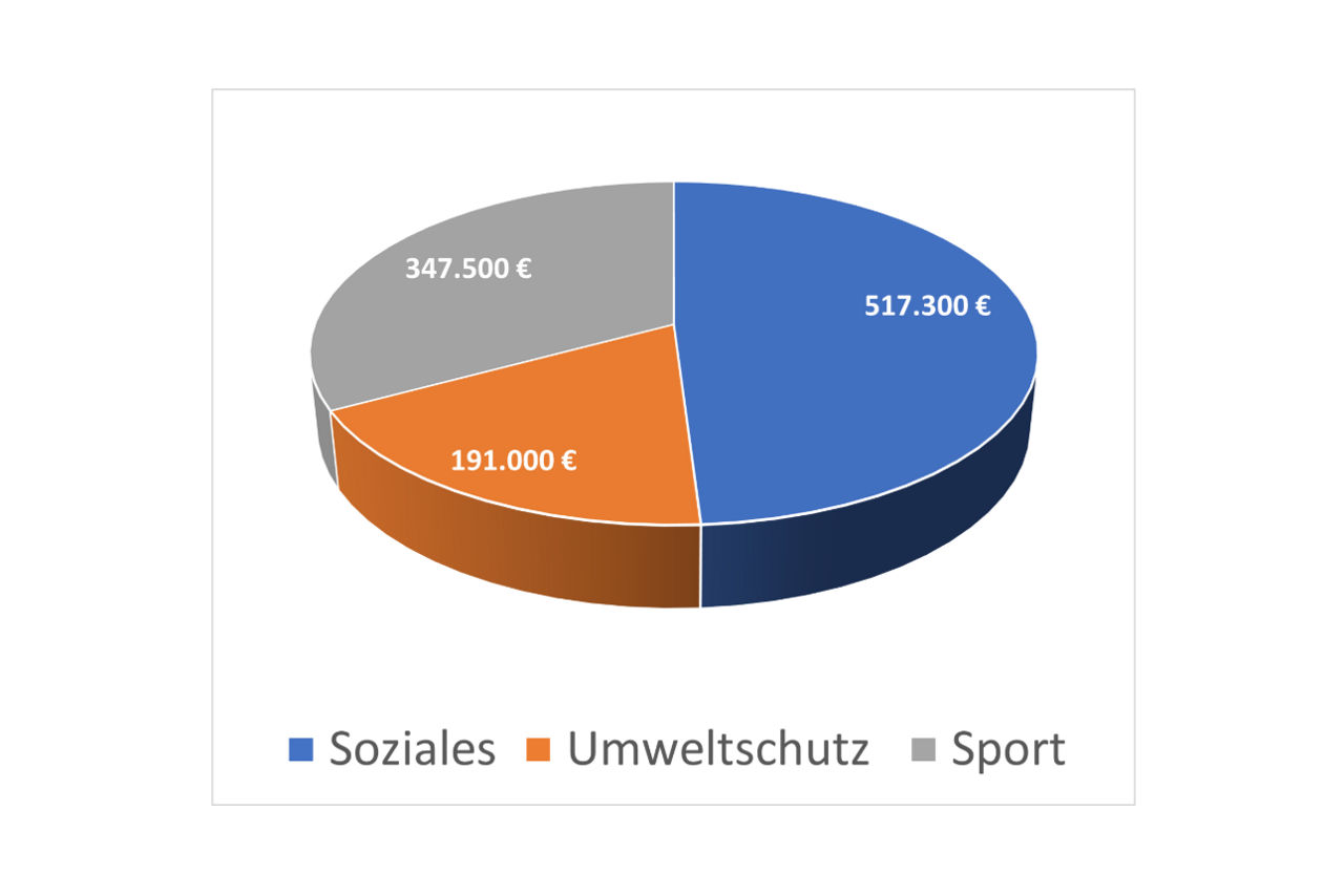 Soziales 517.300 €, Sport 347.500 €, Umeltschutz 191.000 €