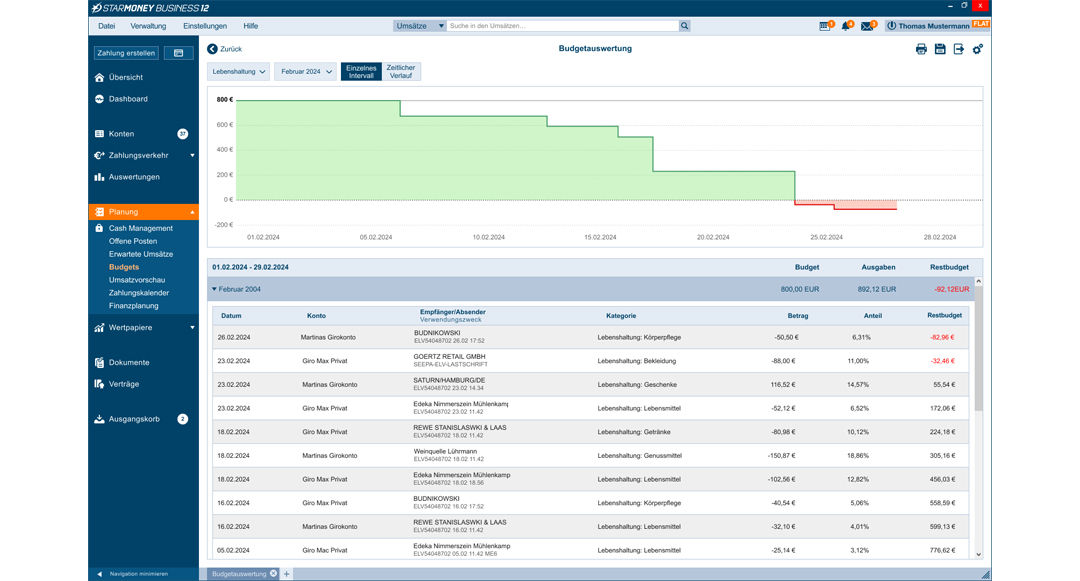StarMoneyBusiness Auswertung Budget