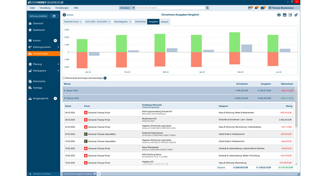 StarMoneyBusiness Auswertung Einnahmen Ausgaben
