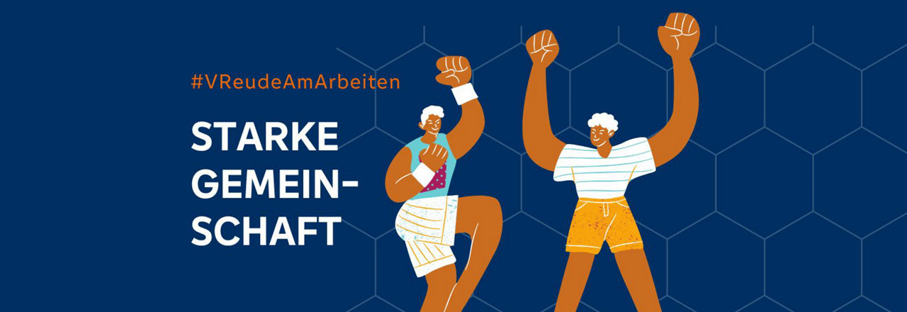 Zwei illustrierte Personen heben die Hände