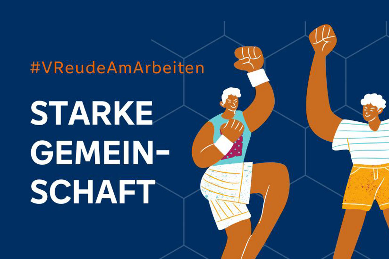 Bild mit Text "starke Gemeinschaft" und zwei illustrierten Männchen