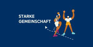Zwei illustrierte Personen heben die Hände