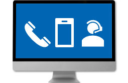 Bild von einem Computer mit einem Telefonhörer-Smartphone-Mitarbeiter