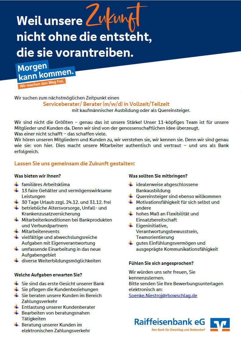 Stellenanzeige Serviceberater/Berater
