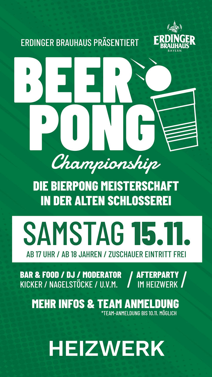 Einladung mit textlichem Inhalt zur Beerpong Meisterschaft im Tonwerk Dorfen