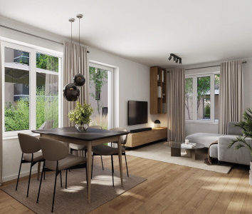 Illustration: Einrichtungsbeispiel Esszimmer und Wohnen