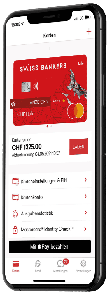 Grafik eines Smartphones mit geöffneter Swiss Bankers App