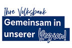 Volksbank Herz Ein Herz, oben blau unten orange und in der Mitte das Volksbank Markenzeichen