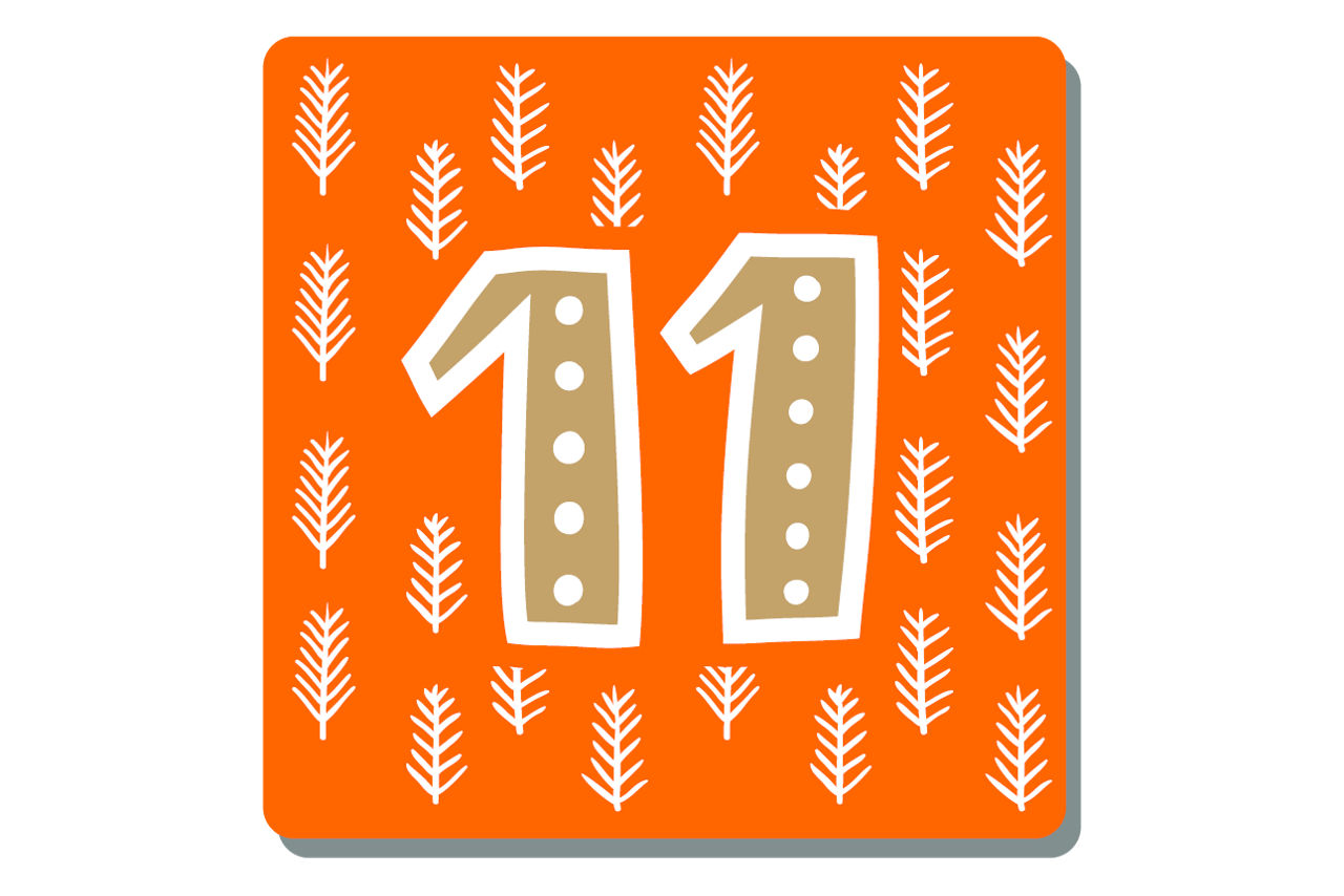 Illustrierte Zahl Eins auf weihnachtlichem Hintergrund