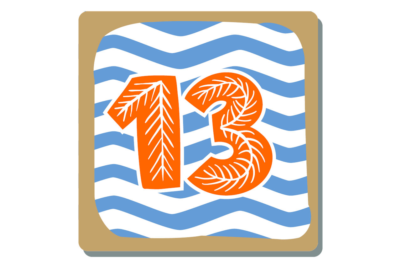 Illustrierte Zahl Eins auf weihnachtlichem Hintergrund